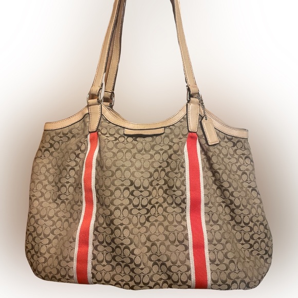 Coach Handbags - Coach Signature Orange Stripe Devin Shoulder Bag Purse Handbag F26131